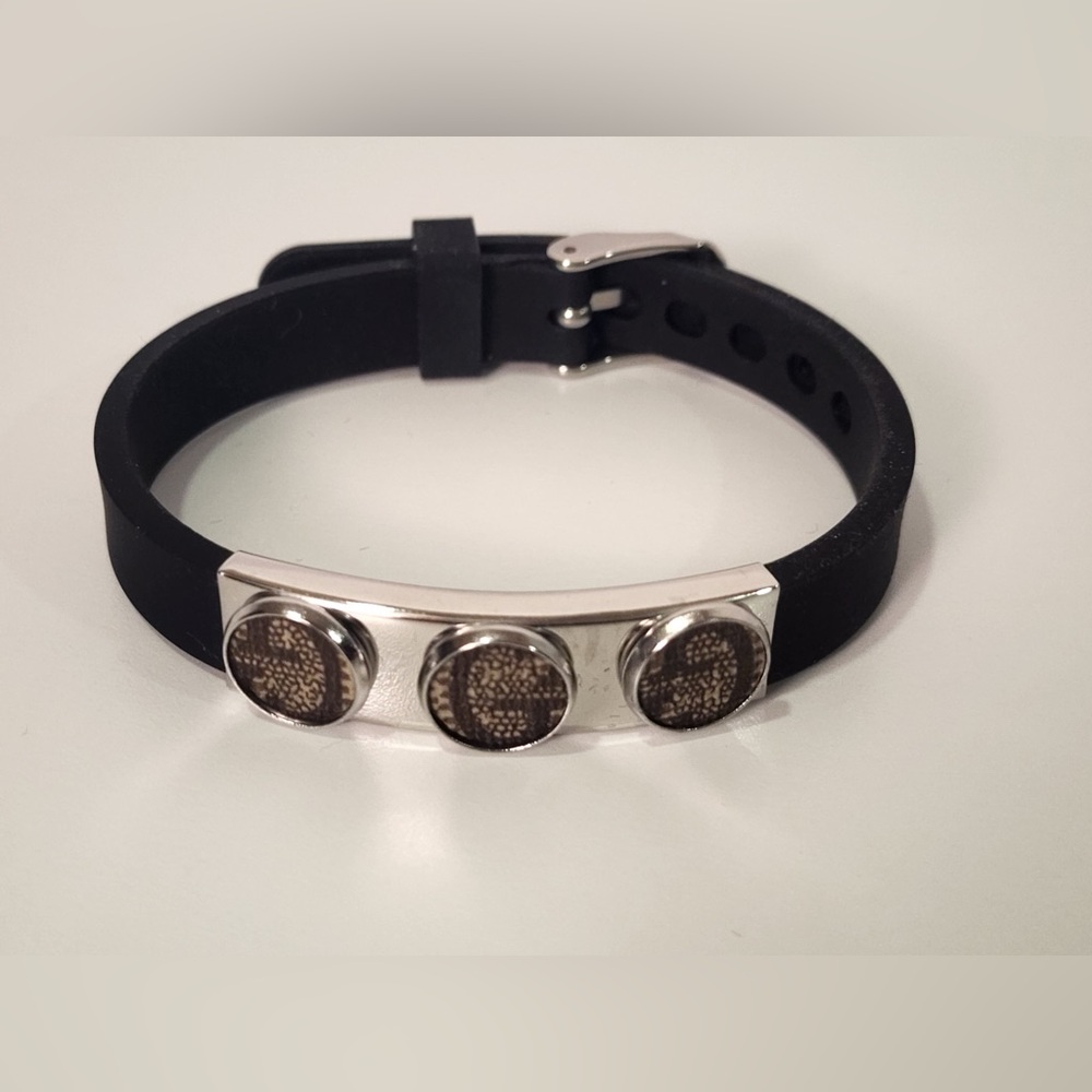 Gucci Monogram Canvas Black Silver Stainless Steel Bracelet - Picture 3 of 5